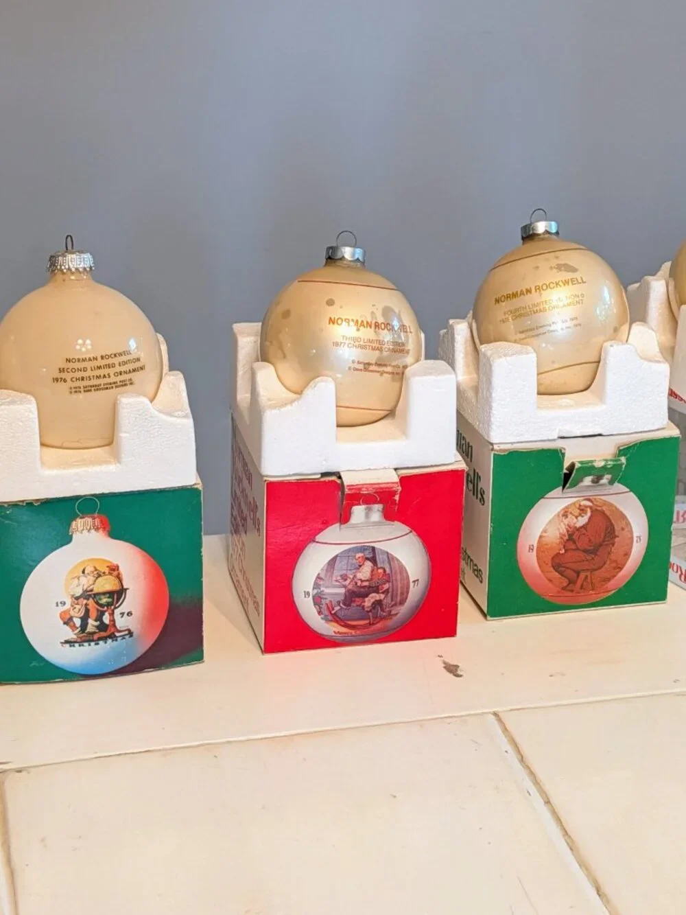 Lot of 5 VTG 70s Norman Rockwell Christmas Ornaments Limited Edition Boxed Retro